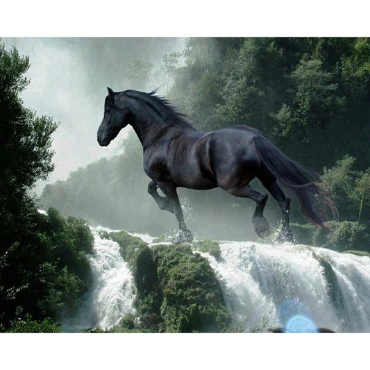 Horse Walking On Waterfall - Full Round Drill Diamond Painting 50*40CM