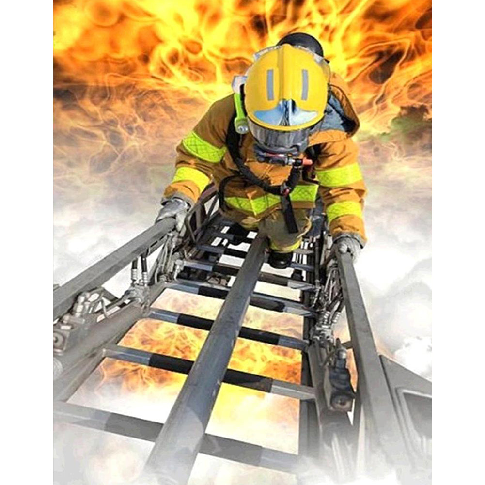 Firefighter Climbing Ladder - Full Round Drill Diamond Painting 40*50CM