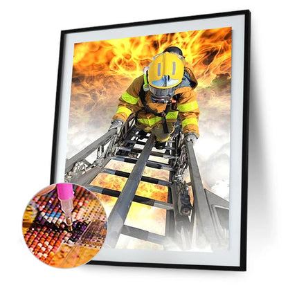 Firefighter Climbing Ladder - Full Round Drill Diamond Painting 40*50CM