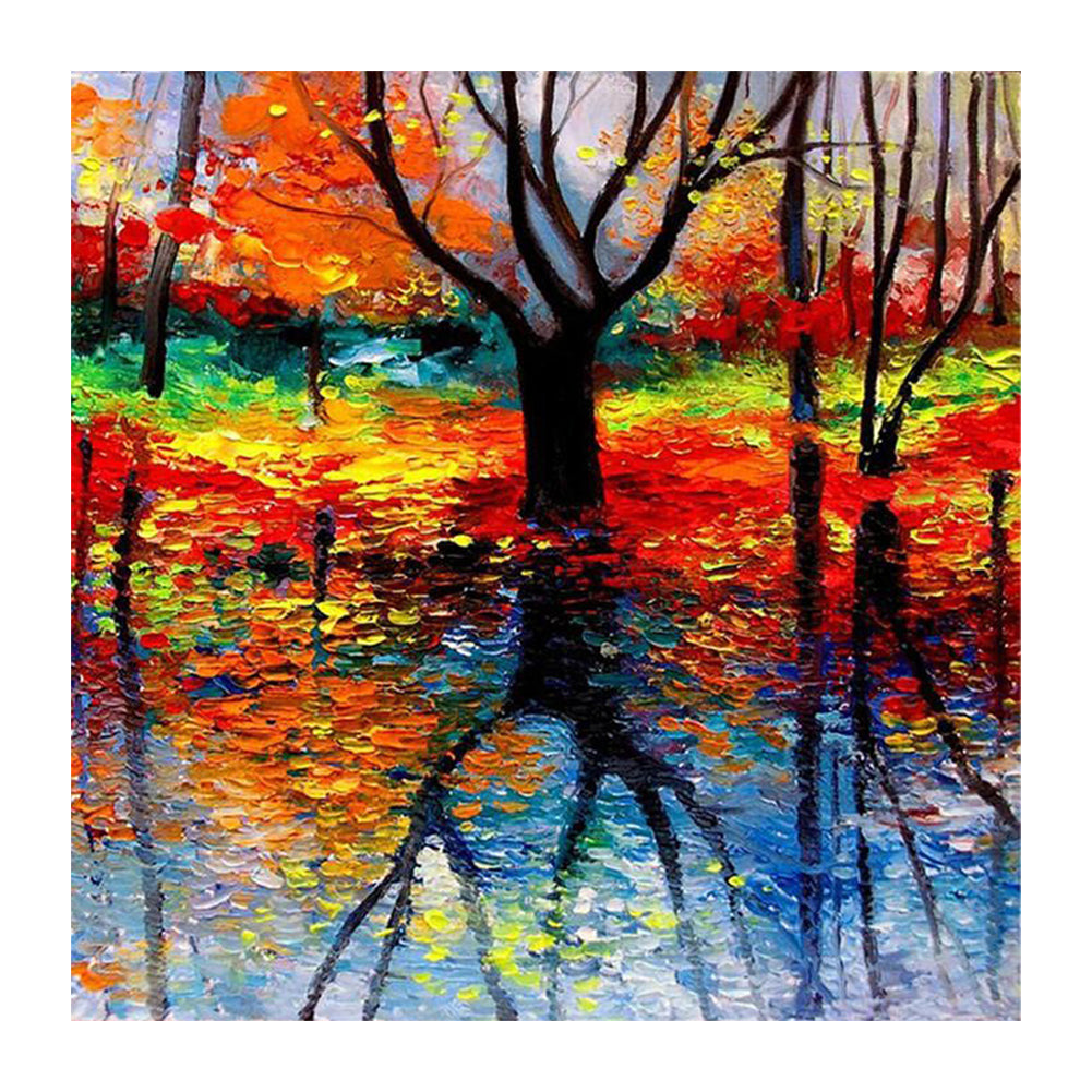 Autumn Lakeside Scenery - Full Square Drill Diamond Painting 40*40CM