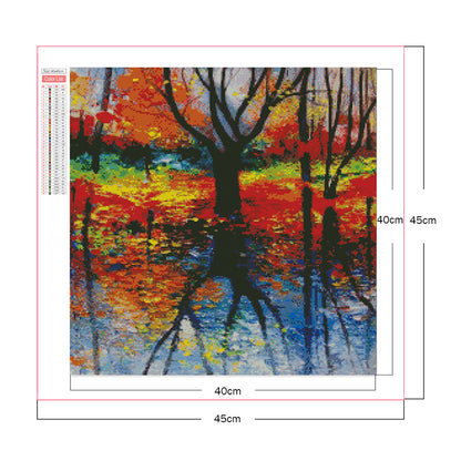 Autumn Lakeside Scenery - Full Square Drill Diamond Painting 40*40CM