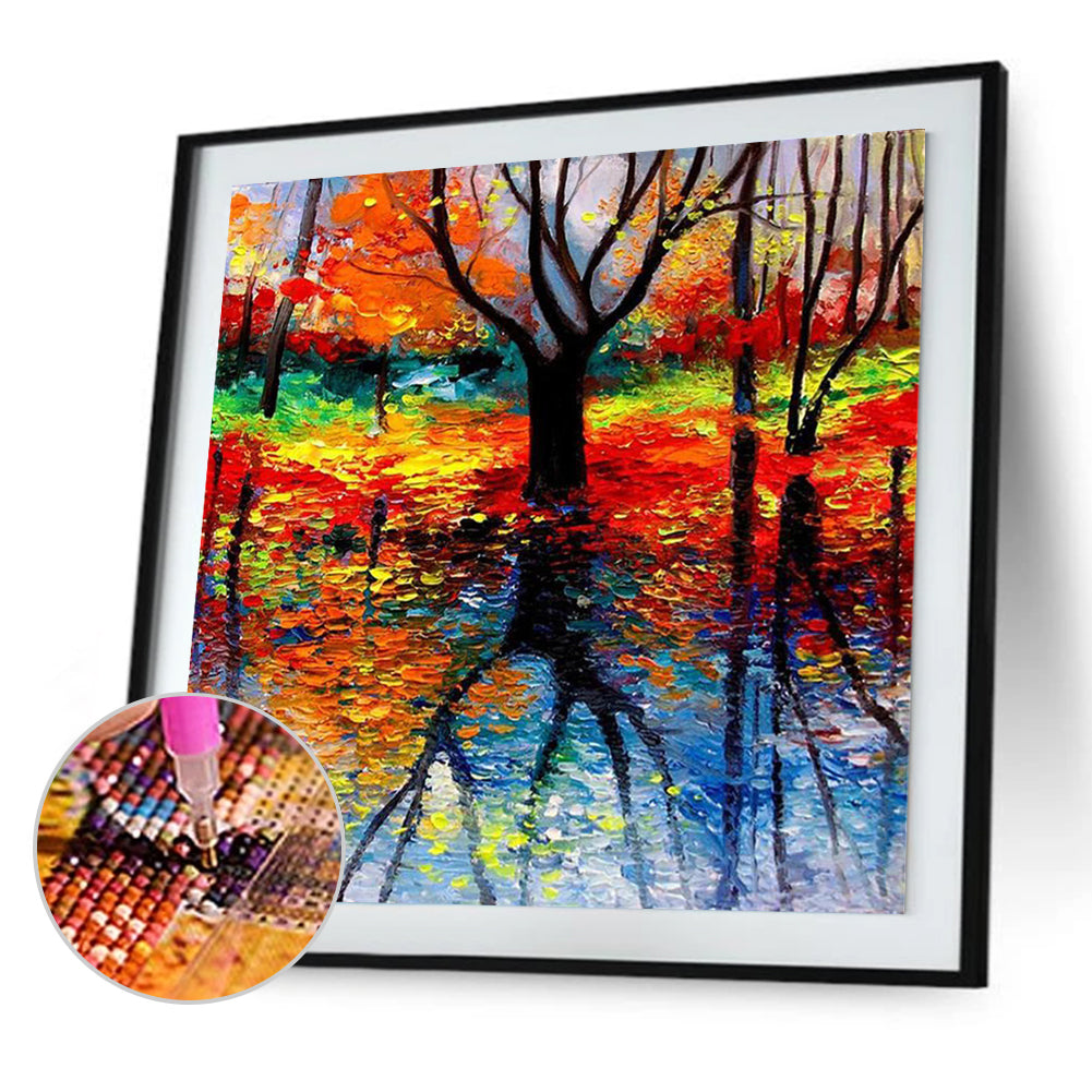 Autumn Lakeside Scenery - Full Square Drill Diamond Painting 40*40CM