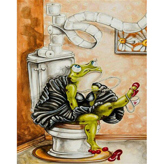 Frog Princess Sitting On Toilet - Full Round Drill Diamond Painting 50*60CM