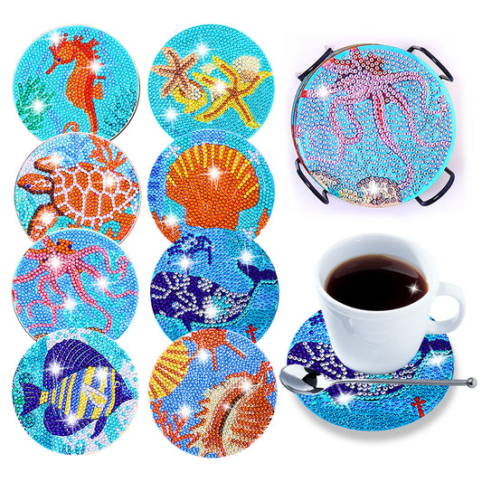 DIY Coaster Non-slip Diamond Painting Cup Cushion with Rack Round Kit Home Decor