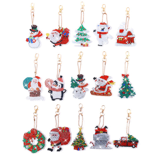 Christmas Diamond Keychains Art Craft DIY Handmade Double Sided Kid Adult Gifts