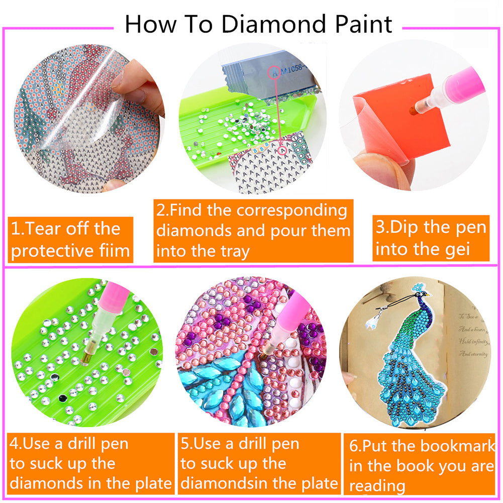 5D Diamonds Painting Bookmarks DIY Peacock Book Ornament for Adults Kids Gifts