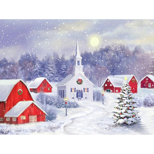 Christmas Snow Village Church - Full Round Drill Diamond Painting 40*30CM