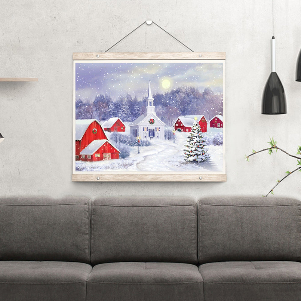 Christmas Snow Village Church - Full Round Drill Diamond Painting 40*30CM