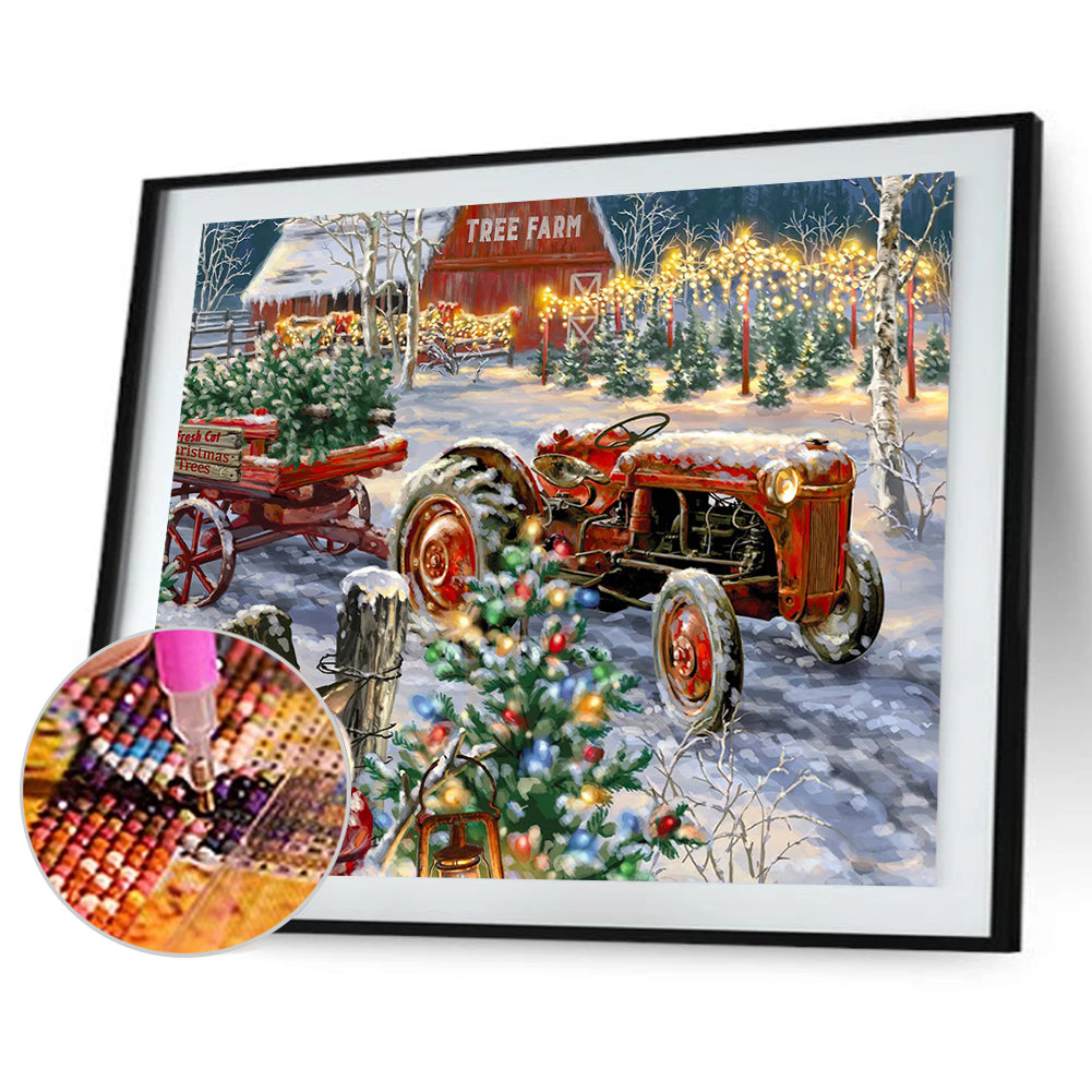 Christmas Farm Tractor - Full Round Drill Diamond Painting 40*30CM