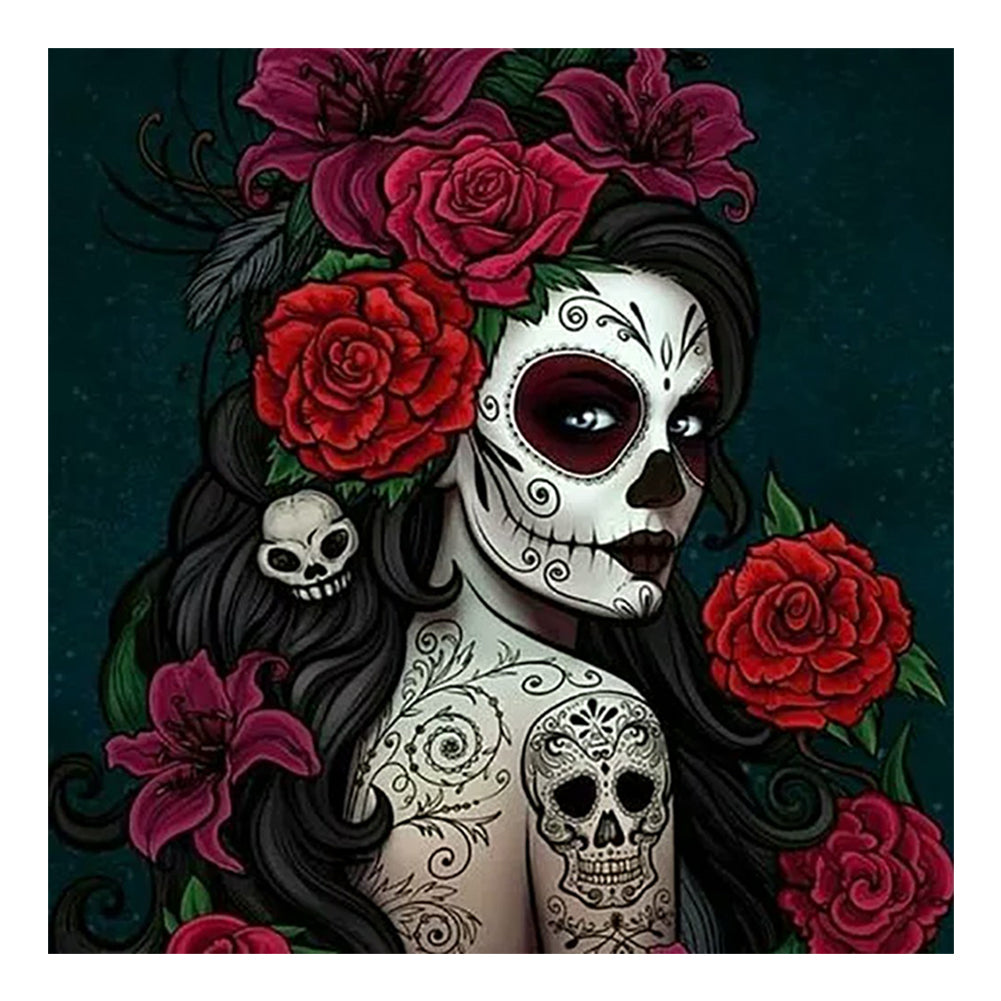 Rose Skull Woman - Full Round Drill Diamond Painting 50*50CM