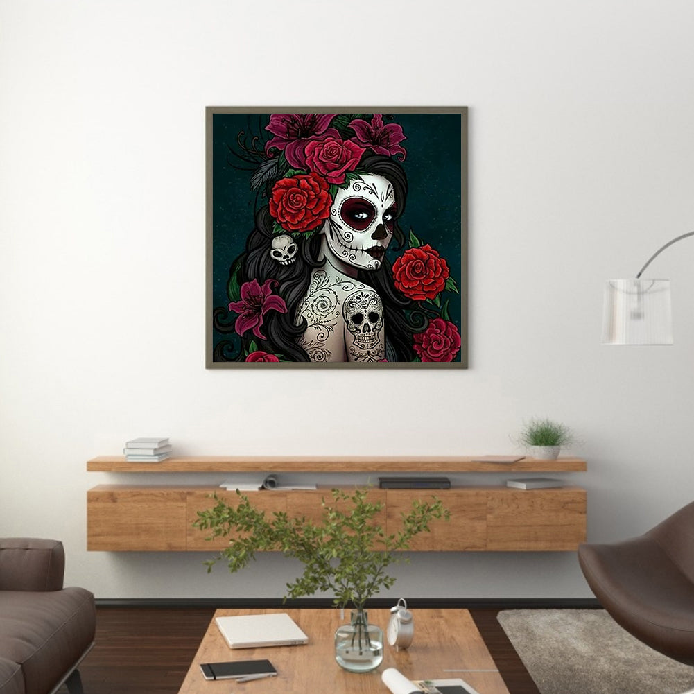 Rose Skull Woman - Full Round Drill Diamond Painting 50*50CM