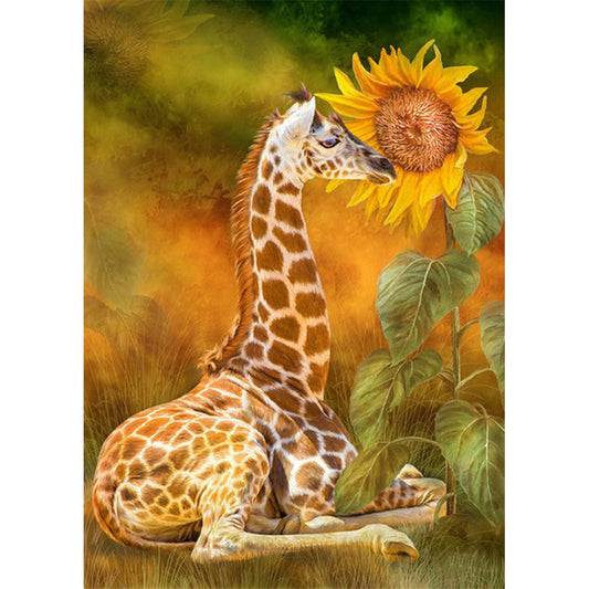 Sunflower Giraffe - Full Round Drill Diamond Painting 30*40CM