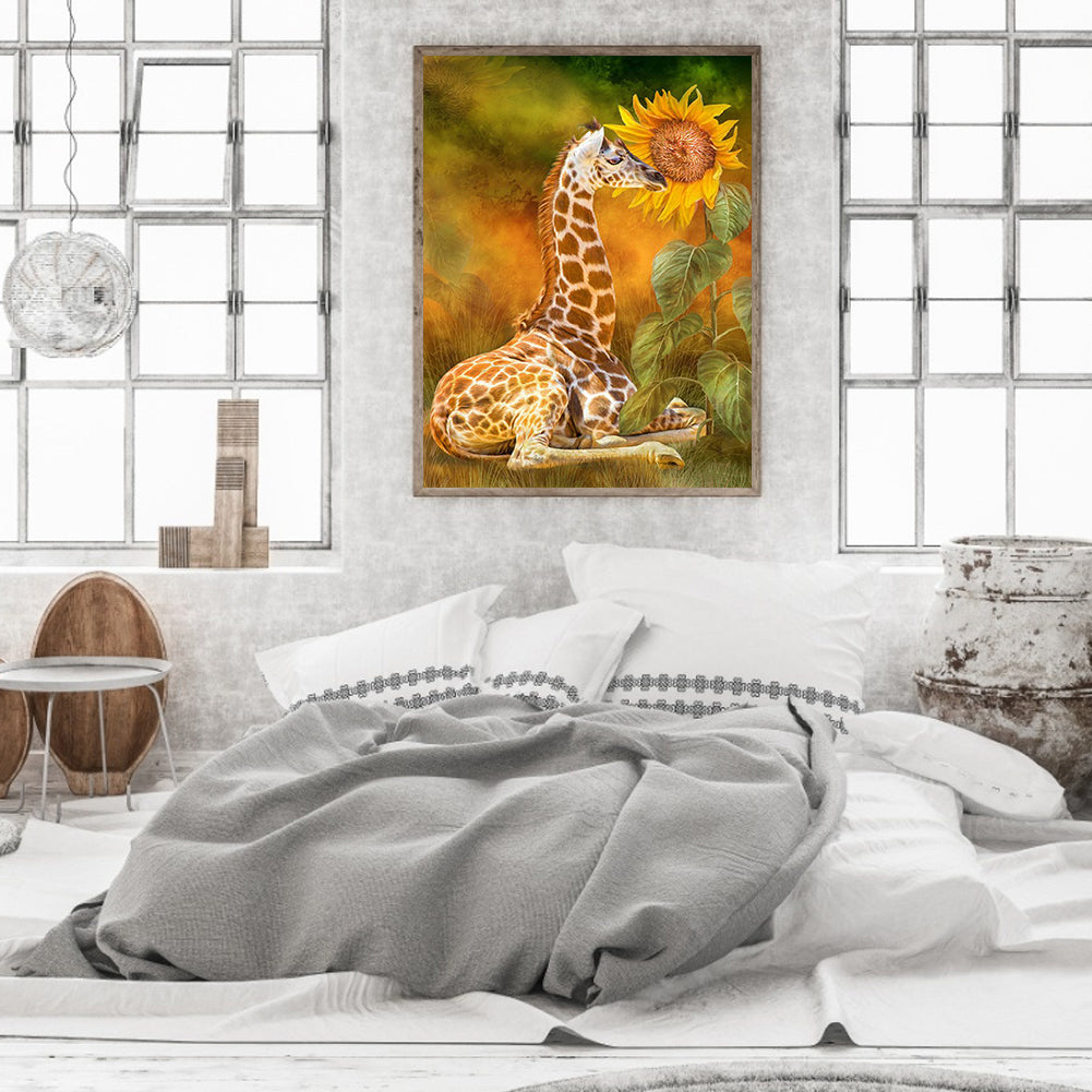 Sunflower Giraffe - Full Round Drill Diamond Painting 30*40CM