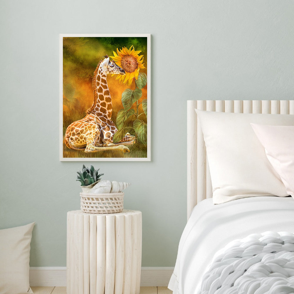 Sunflower Giraffe - Full Round Drill Diamond Painting 30*40CM