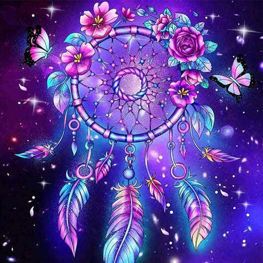 Purple Rose Dream Catcher - Full Round Drill Diamond Painting 50*50cm