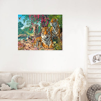 Tiger Elephant - Full Round Drill Diamond Painting 50*40CM