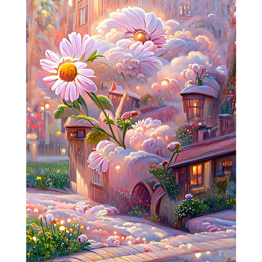 Pink Chrysanthemum Manor - Full Round Drill Diamond Painting 40*50CM
