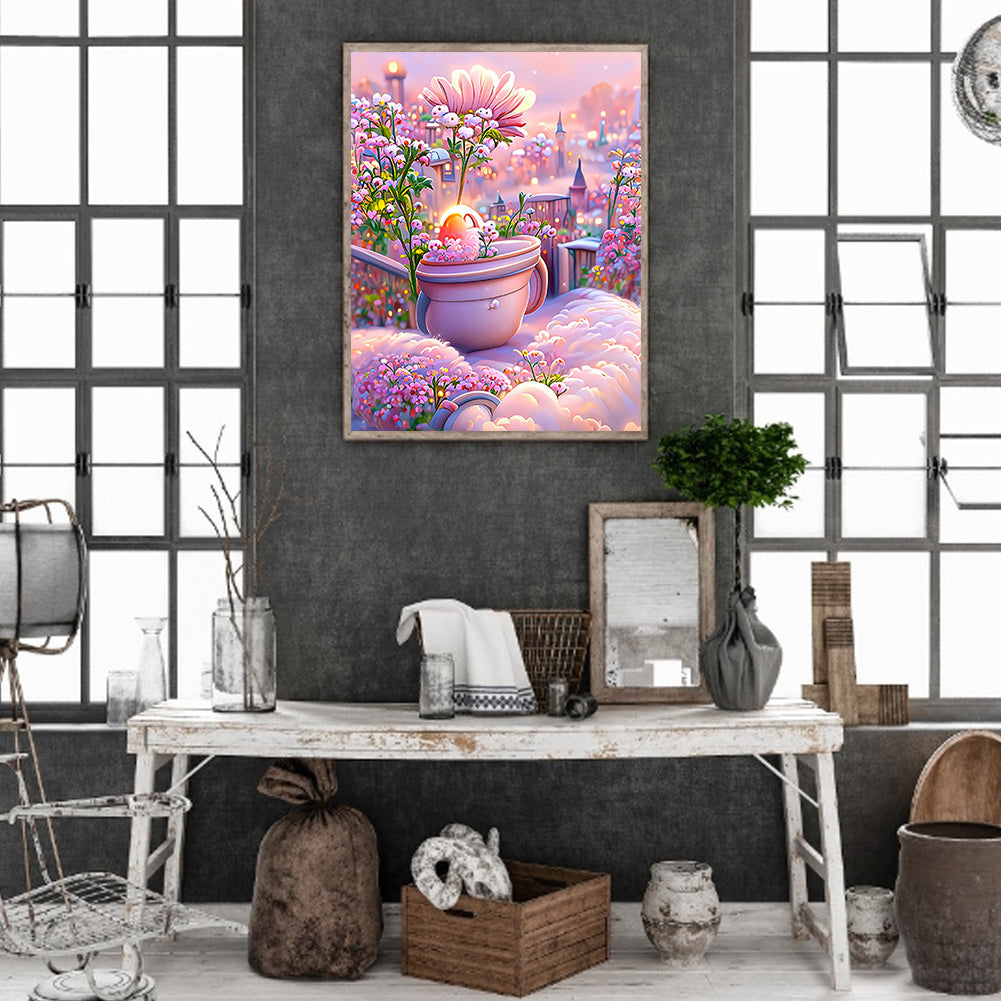 Pink Flower Manor - Full Round Drill Diamond Painting 40*50CM