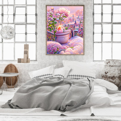 Pink Flower Manor - Full Round Drill Diamond Painting 40*50CM