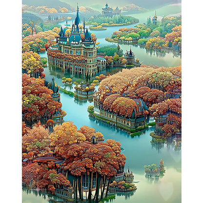 Lake Heart Manor - Full Round Drill Diamond Painting 40*50CM