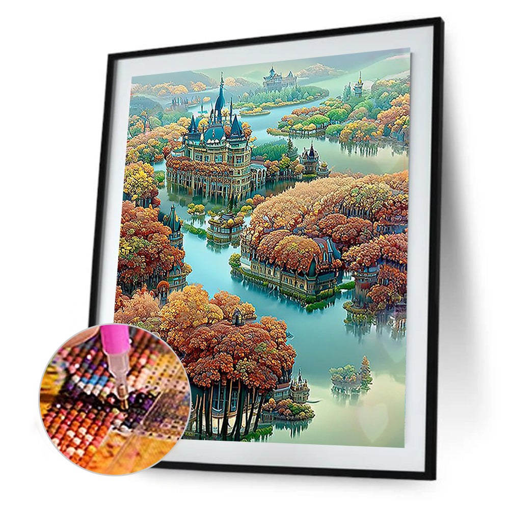 Lake Heart Manor - Full Round Drill Diamond Painting 40*50CM