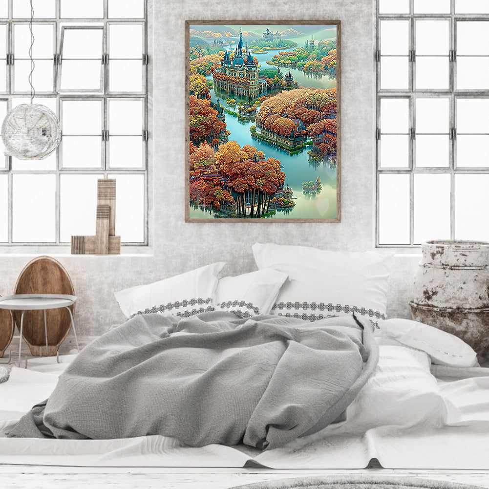 Lake Heart Manor - Full Round Drill Diamond Painting 40*50CM