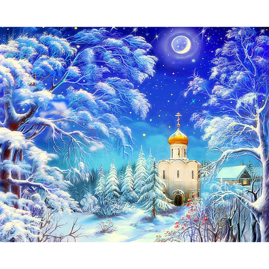 Moon Snow Church - Full Round Drill Diamond Painting 60*50CM