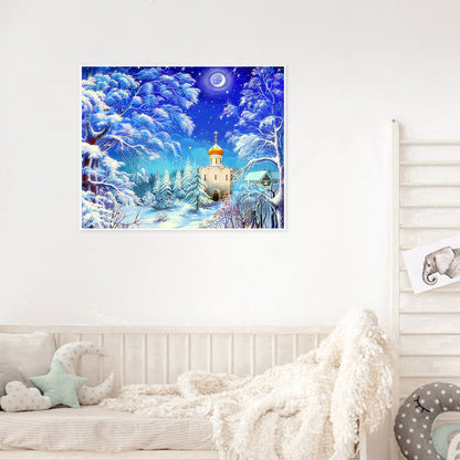 Moon Snow Church - Full Round Drill Diamond Painting 60*50CM