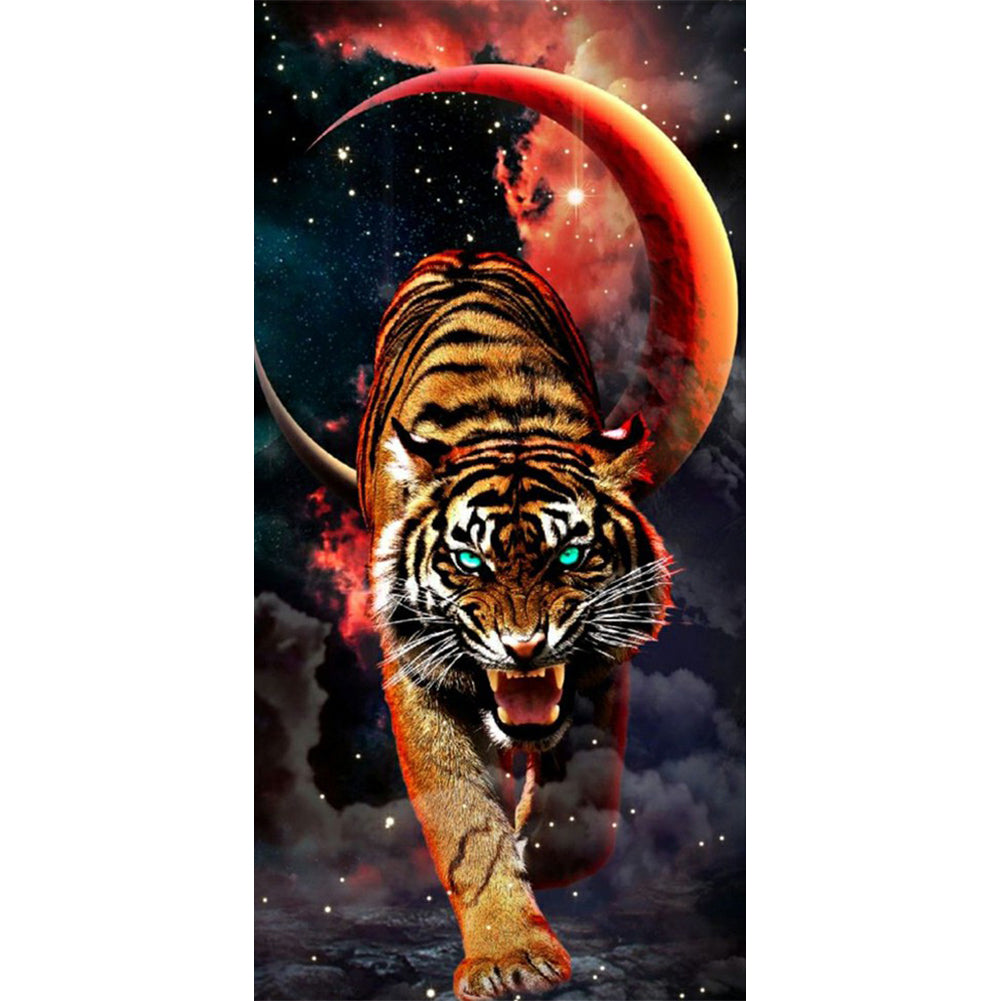 Ferocious Tiger In The Moonlight - Full Square Drill Diamond Painting 40*80CM