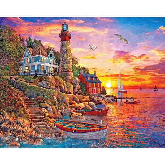 Seaside Pier Lighthouse Sunset - Full Round Drill Diamond Painting 70*50CM