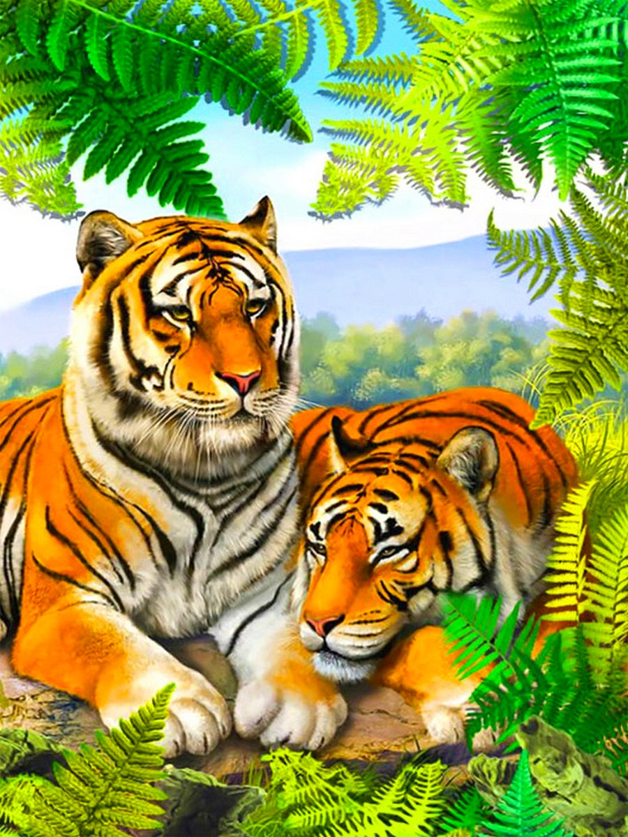 Two Tigers - Full Round Drill Diamond Painting 30*40CM