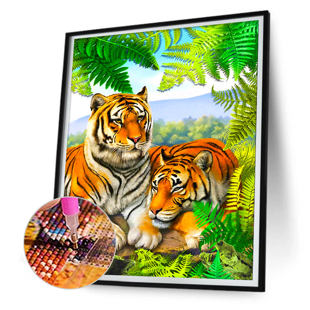 Two Tigers - Full Round Drill Diamond Painting 30*40CM