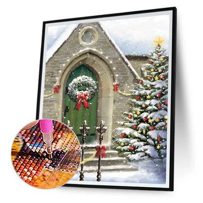 Christmas Tree Snow Church - Full Round Drill Diamond Painting 30*40CM