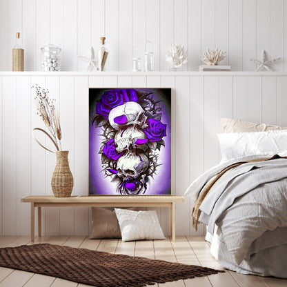 Purple Rose Skull - Full Square Drill Diamond Painting 30*40CM