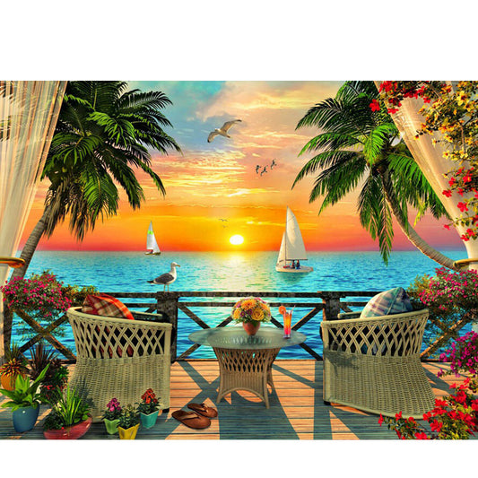 Sea ??Sunset Scenery - Full Square Drill Diamond Painting 40*30CM