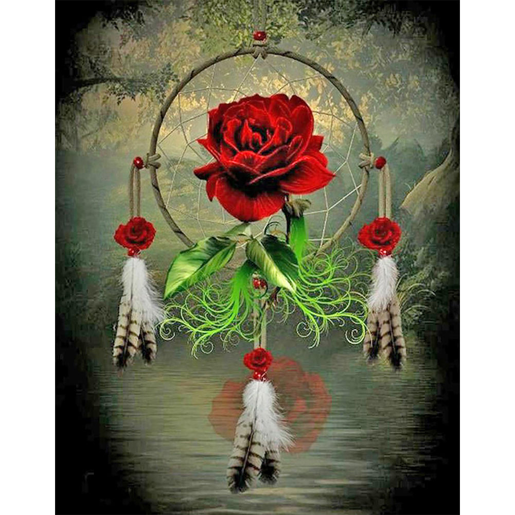 Red Rose Dream Catcher - Full Round Drill Diamond Painting 40*50CM