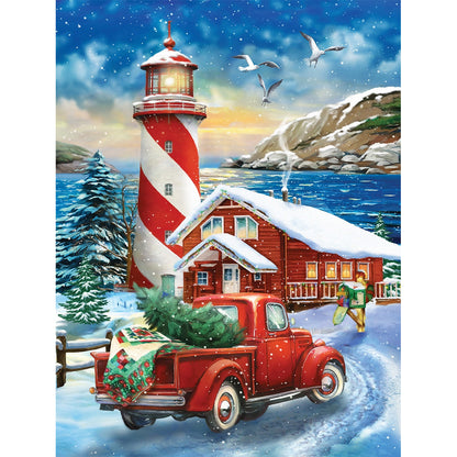 Christmas Seaside Lighthouse - Full Round Drill Diamond Painting 40*50CM