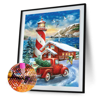 Christmas Seaside Lighthouse - Full Round Drill Diamond Painting 40*50CM