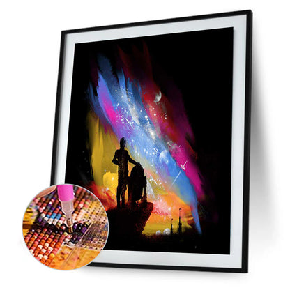 Starry Sky Isolated People Silhouette - Full Round Drill Diamond Painting 50*60CM