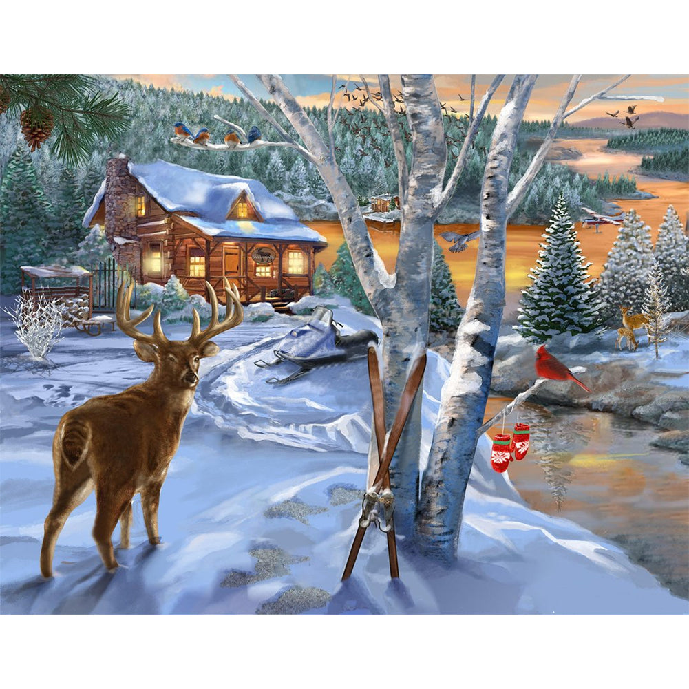 Country Elk - Full Round Drill Diamond Painting 40*30CM