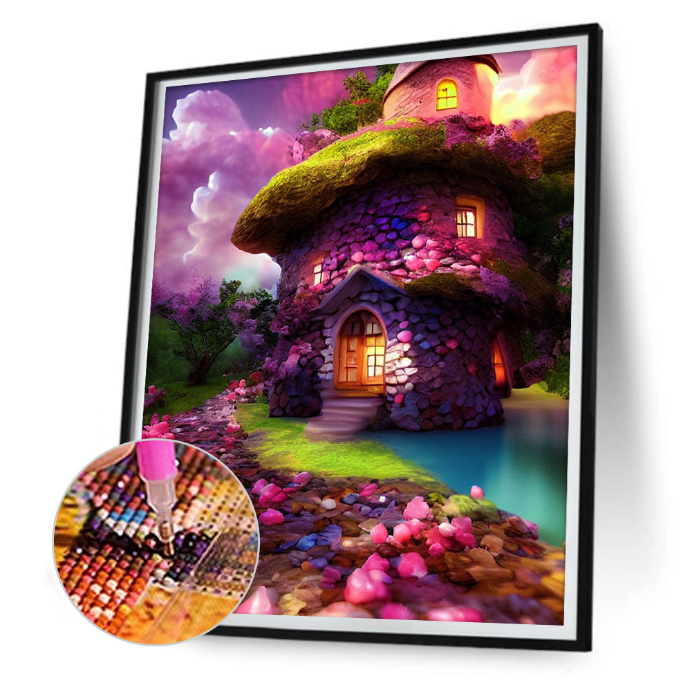 Mushroom Tree House - Full Round Drill Diamond Painting 50*60CM