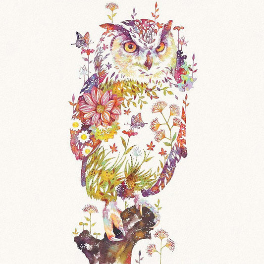 Flower Owl - Full Round Drill Diamond Painting 50*50cm