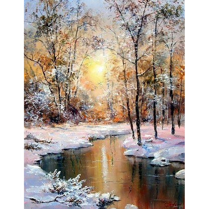 Sunset Snow River - Full Square Drill Diamond Painting 50*65CM