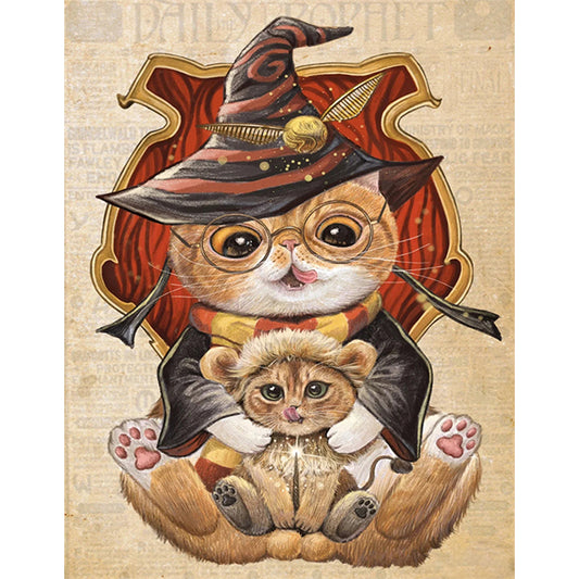 Harry Potter Academy Kitten - Full Round Drill Diamond Painting 30*40CM