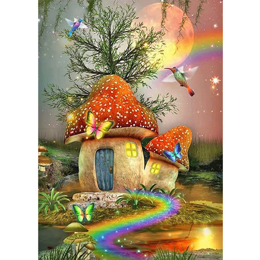 Rainbow Butterfly Mushroom House - Full Round Drill Diamond Painting 30*40CM
