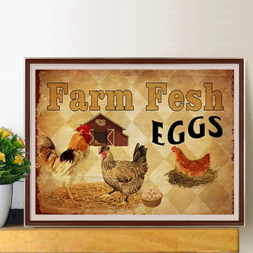 Farm Chicken - Full Round Drill Diamond Painting 40*30CM