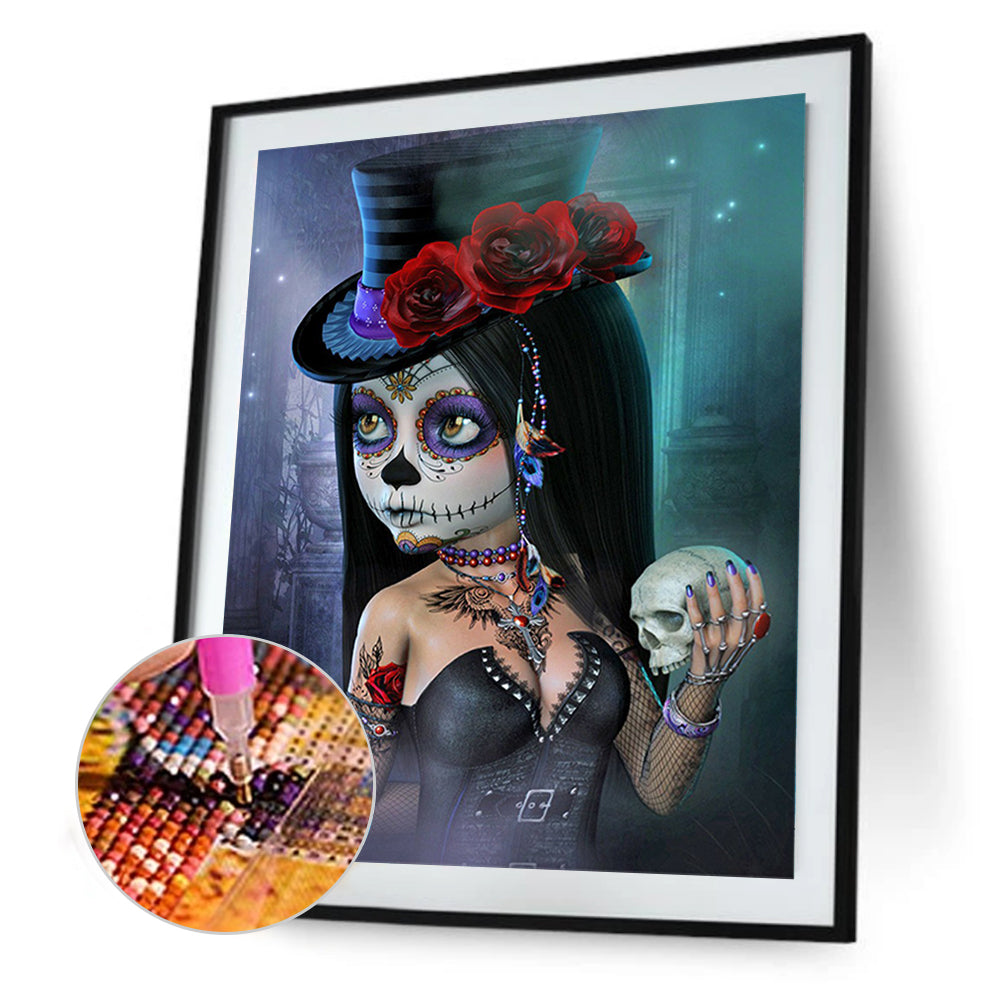 Rose Skull Girl - Full Square Drill Diamond Painting 40*50CM