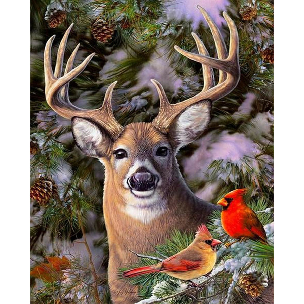 Nordic Cardinal And Deer - Full Round Drill Diamond Painting 40*50CM