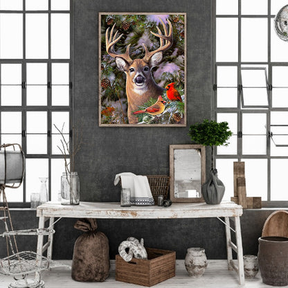 Nordic Cardinal And Deer - Full Round Drill Diamond Painting 40*50CM