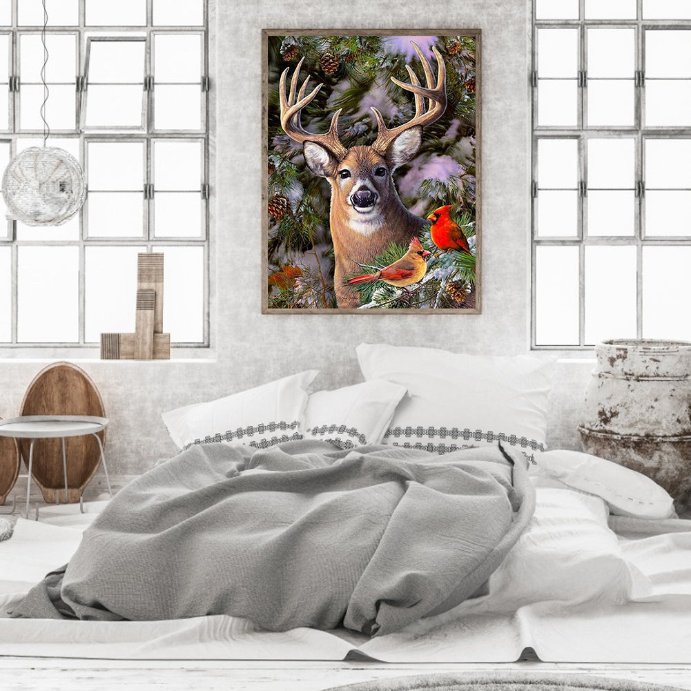 Nordic Cardinal And Deer - Full Round Drill Diamond Painting 40*50CM